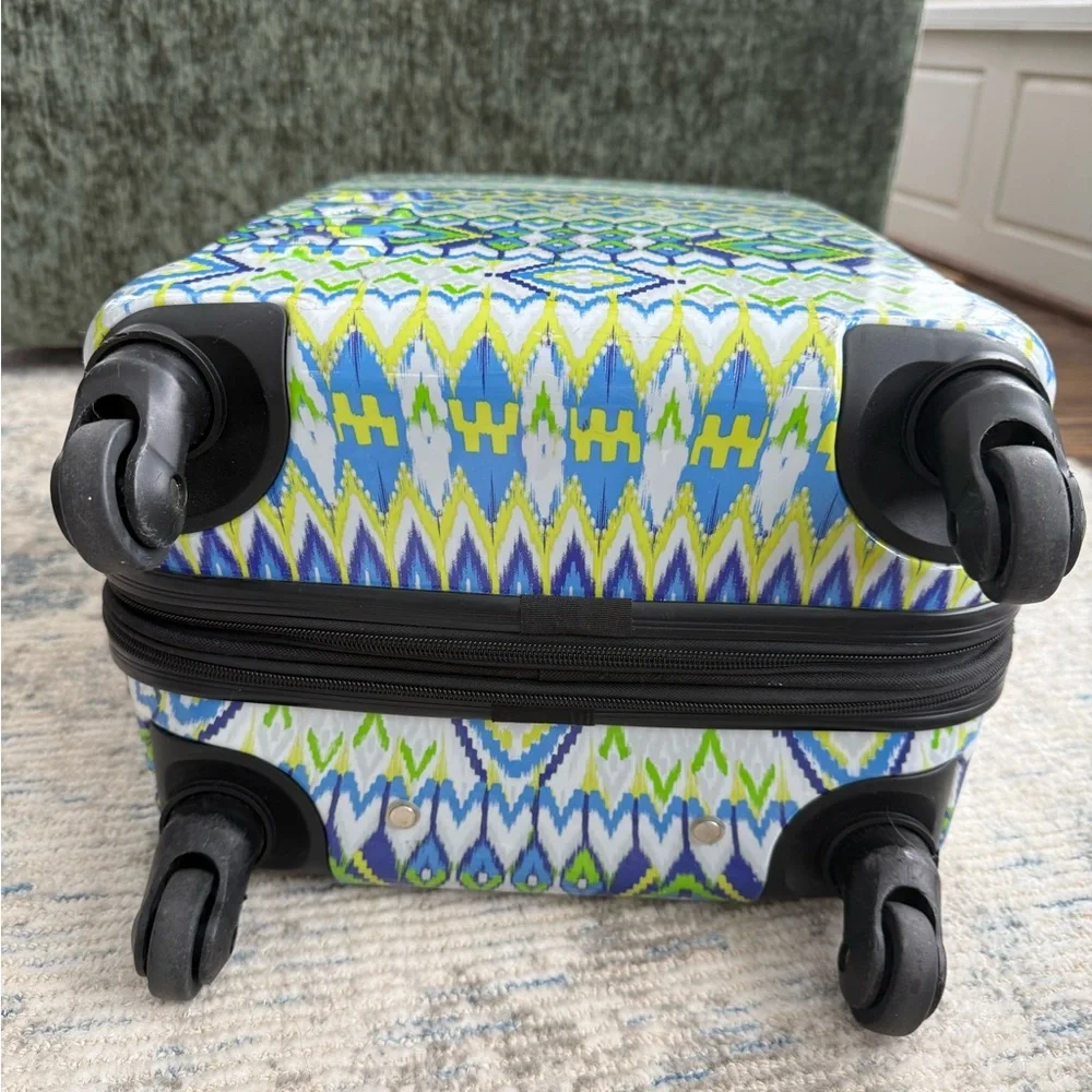 Roxy Geometric Blue and Green Suitcase Carry On Hardsided expandable Y2K Clean